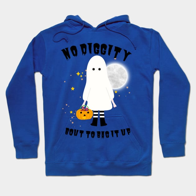 No Diggity Bout To Bag It Up Cute Ghost Halloween Kids Candy Hoodie by DesignHND